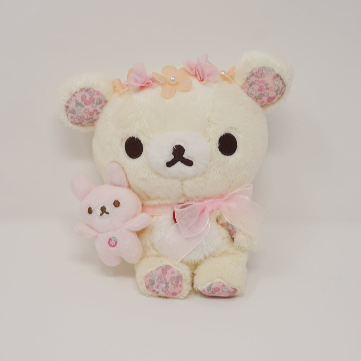 2016 Pink Sitting Korilakkuma with Bunny and Floral Crown Plush - Rilakkuma Store Limited