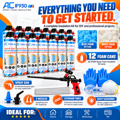 Quick Coat Spray Foam Insulation Kit |  Thermal Sound Insulation Sealant for Attic, Ceiling, Wall, Garage & RV, Blue or White Foam Available