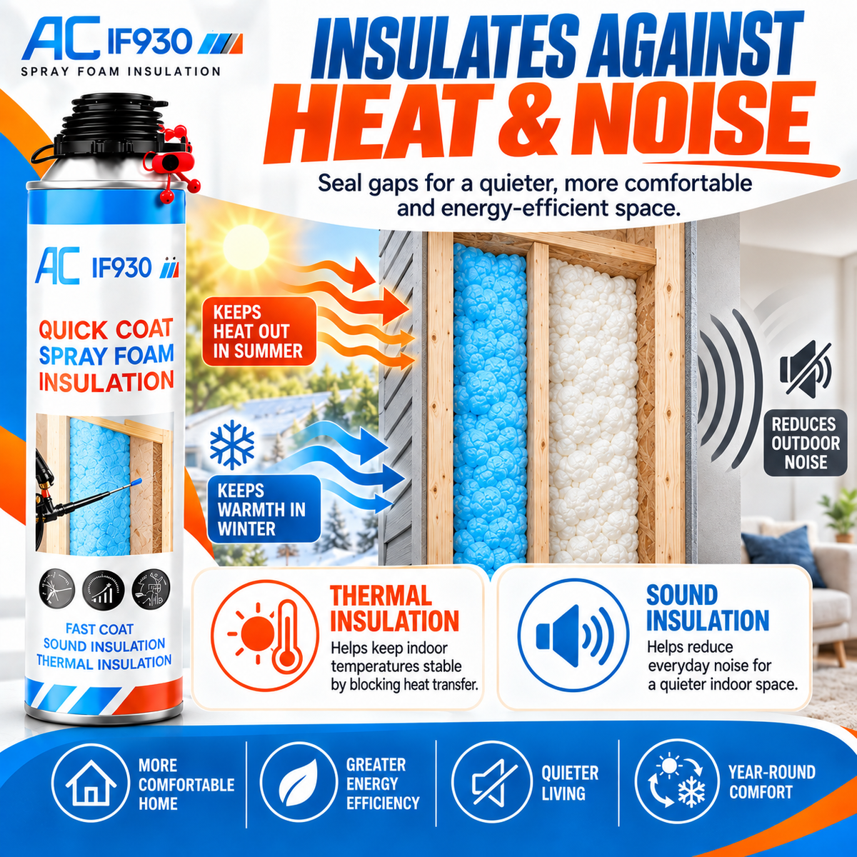 Quick Coat Spray Foam Insulation Kit |  Thermal Sound Insulation Sealant for Attic, Ceiling, Wall, Garage & RV, Blue or White Foam Available