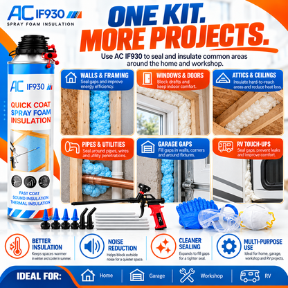 Quick Coat Spray Foam Insulation Kit |  Thermal Sound Insulation Sealant for Attic, Ceiling, Wall, Garage & RV, Blue or White Foam Available